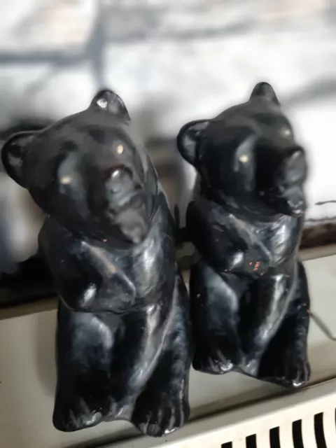 Antique Pair Of European Terracotta  Black Forest Bears