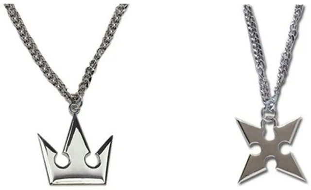 Kingdom Hearts Sora's Crown & Roxas's Cross Necklaces Set Couple Necklaces Gifts