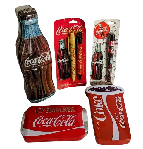 Coca-Cola Collectables Lot - Pens Lip Smacker Tin Case