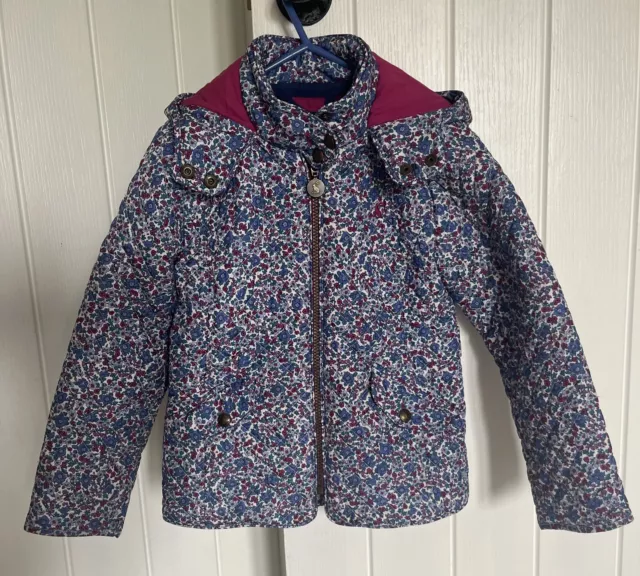 Joules girls navy Floral quilted hooded jacket, 7 years 122 Cm - Vgc