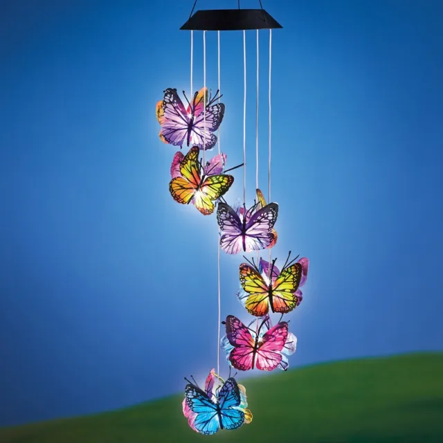 LED Solar Butterfly Mobile Lighted Wind Chime Hanging Porch Patio Garden Decor