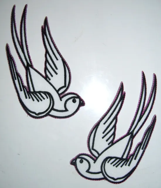 2 white black sparrow swallow iron on patch rockabilly punk bird - 36