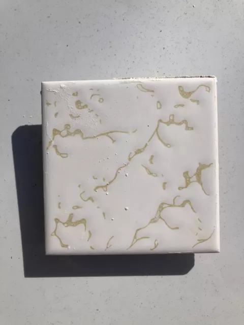 9Pc Ceramic White Gold Vein Pattern Wall Tile 4 1/4" Glossy Made in England