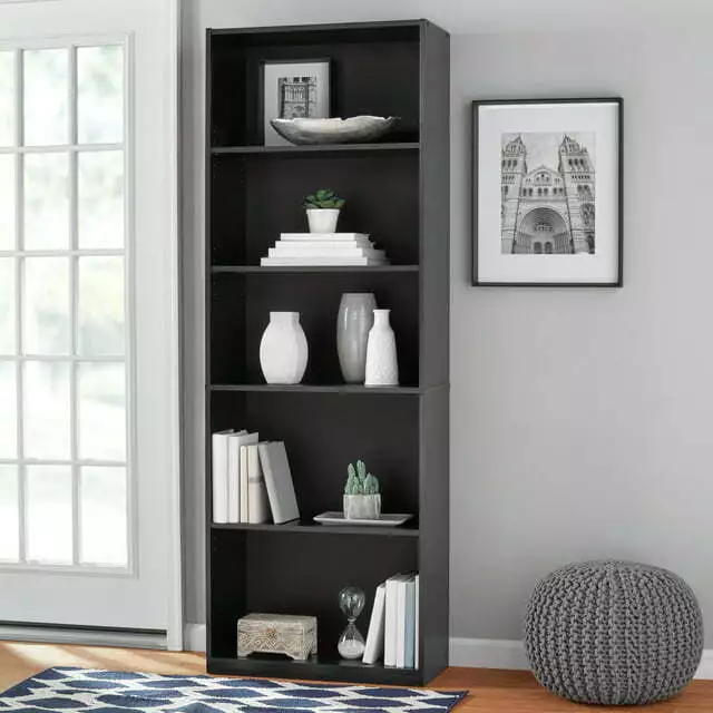 5-Shelf Bookcase with Adjustable Shelves, True Black Oak