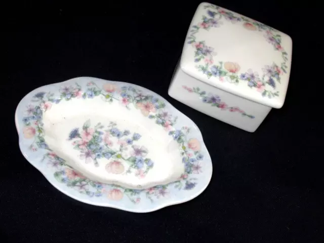 Wedgwood ANGELA Hampton Square Trinket Box & Pin Dish 1980 Bone China England