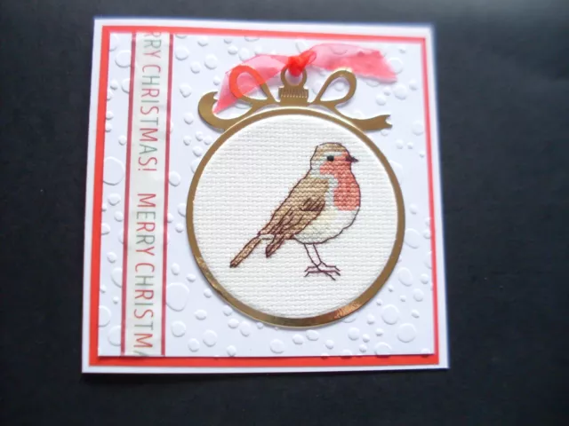 Hand Made Completed Cross Stitch  Cards Christmas Robin