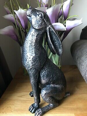 Large Sitting Hare Rabbit Ornament Figure Sculpture Home Decor Bronze Coloured