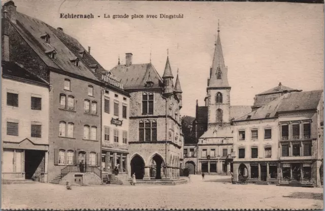 Luxembourg Echternach La Grande Place Avec Dingstuhl Vintage Postcard C191
