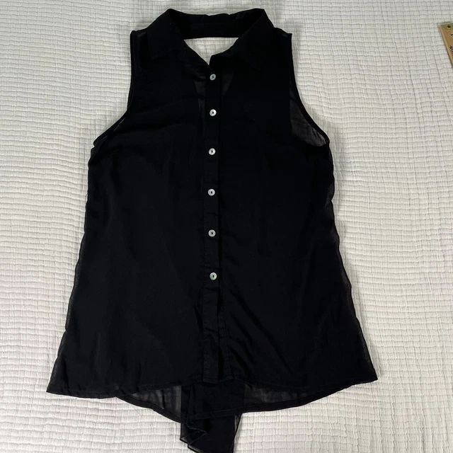Love Culture Womens Sheer Collared Sleeveless Top Size Small Angel Wing Back
