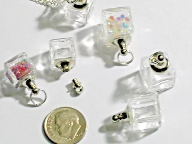 1 small Ice Cube Glass Crystal Bottle fairy dust Locket vial Screw cap top 11mm