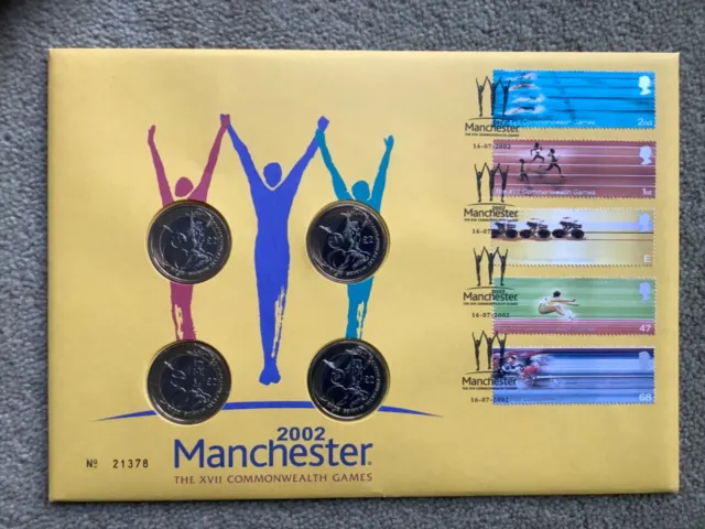 4 x 2002 Manchester Commonwealth Games £2 two pound BU coins in First Day Cover