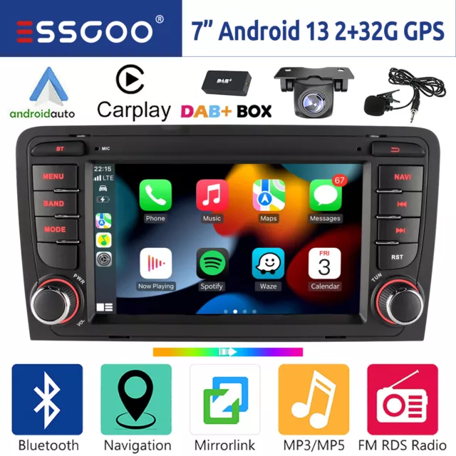 DAB+ 32G Android 13 Carplay Autoradio GPS Navi WIFI KAM Für Audi A3 S3 RS3 8V 8P