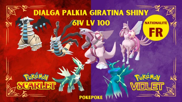 Pack Pokémon Shiny 6IV Dialga, Palkia, Giratina - Niveau 100 Pour Écarlate/Violet FR