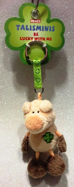 Nici Talismini Portachiavi Peluche Maialino Rosa E Verde - 7 Cm - Portafortuna Morbido E Collezionabile