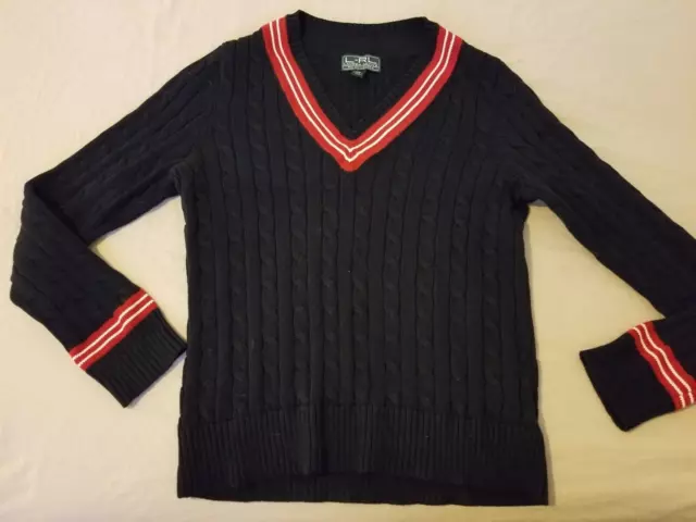 Womens Polo Ralph Lauren Sweater XL Navy Blue Cotton V-Neck