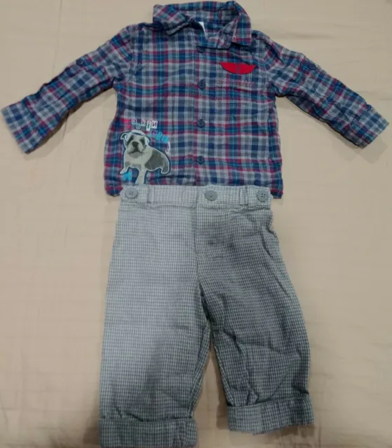 MACYS Baby Boy 2 Piece Set 3-6 Month Dress Button Up Shirt and Houndstooth Pants