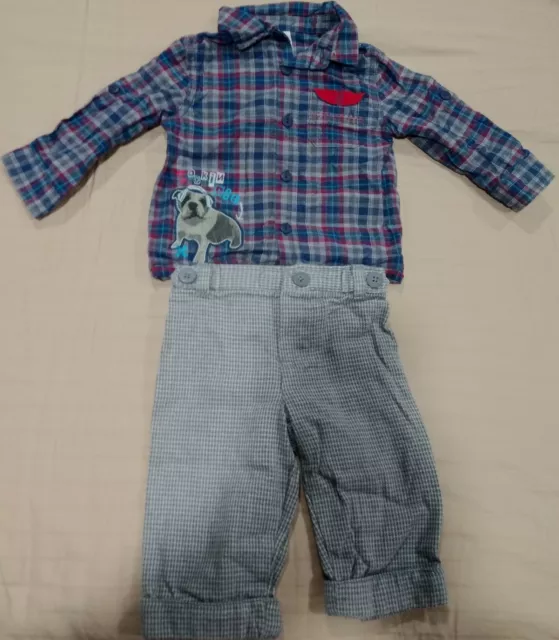 MACYS Baby Boy 2 Piece Set 3-6 Month Dress Button Up Shirt and Houndstooth Pants