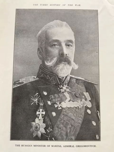 Antique WW1 Print 1914 Admiral Gregorovitch Russian Minister of Marine Navy