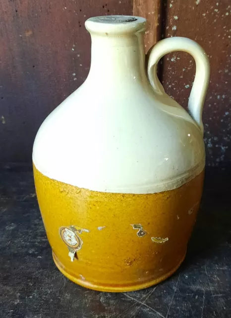 BUY-IT-NOW .. vintage small handled  two tone stoneware whisky jug pottery crock