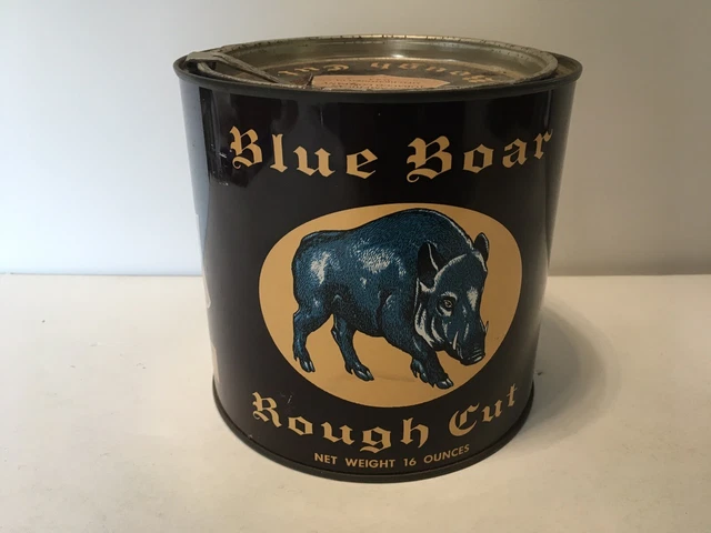 VINTAGE BLUE BOAR ROUGH CUT TOBACCO TIN w/ TAX STAMP- AMERICAN TOBACCO CO  -EMPTY $65.00