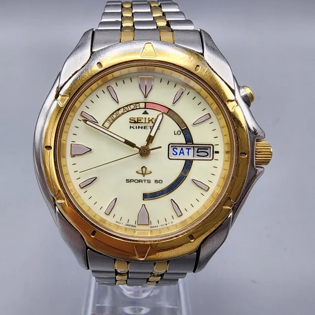 VINTAGE SEIKO KINETIC Sports 100 5M42-0809 Gold Tone Men's Watch 