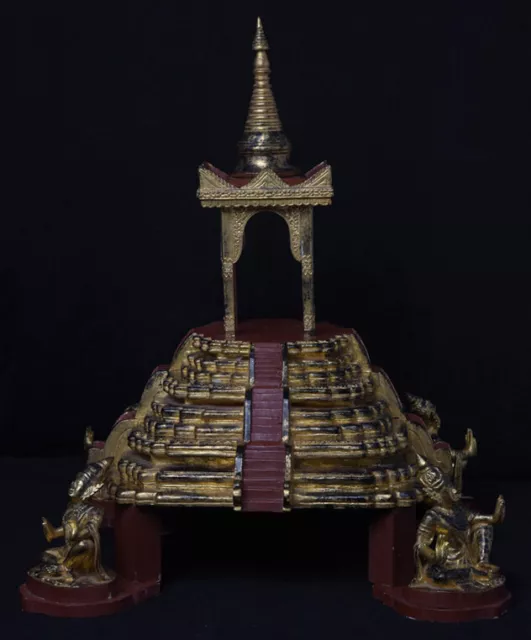 Late 20th Century, Antique Burmese Wooden Throne with Gilded Gold and Angels