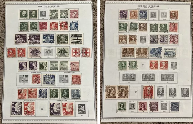 1939-1947 Sweden Stamps Lot On Album Page (2 Sides) Amazing Used Collection
