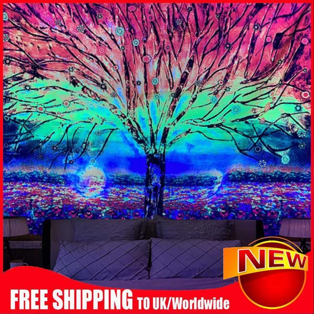 Alfombras colgantes de pared para tapiz fluorescente de árbol brillan bajo alfombra de luz ultravioleta