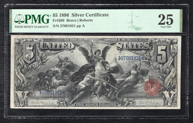 Fr. 269 1896 $5 Five Dollars “Educational” Silver Certificate Note Pmg Vf-25