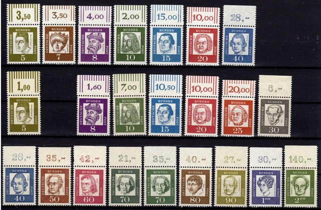 BRD Bund Nr.347-355 x  347-362 y (348y fehlt) BEDEUTENDE DEUTSCHE OR Oberrand **