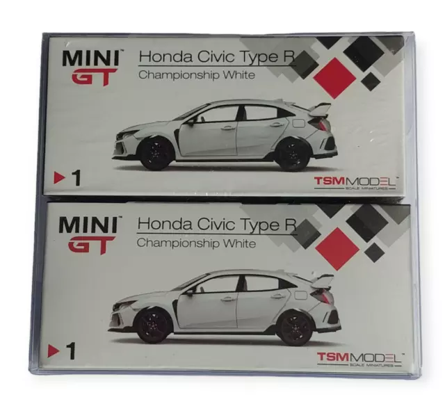 Lot of 2 Mini GT #1 Honda Civic Type R FK8 White LHD RHD Collection 1:64