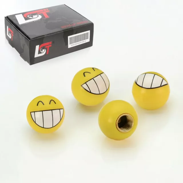 4x Ventilkappen Aluminium Reifen Ventil Emoji Smiley Grins Gelb für OPEL