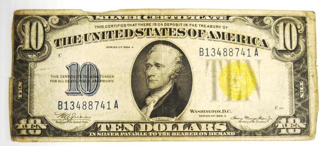 1934A $10 North Africa Silver Certificate Note  Yellow (Gold) Seal