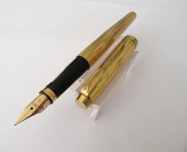 Stylo Parker 75 Pointe Diamant Plaqué Or, Plume En Or - Comme Neuf Avec étui Cuir, Occasion
