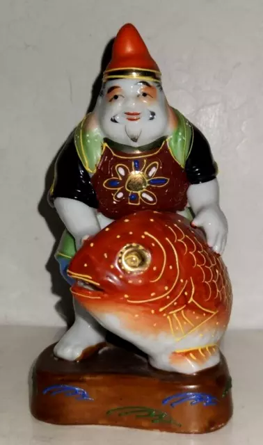 Kutani Japanese Porcelain Moriage Ebisu 7 Gods Of Luck Antique 5 3/4" Figurine