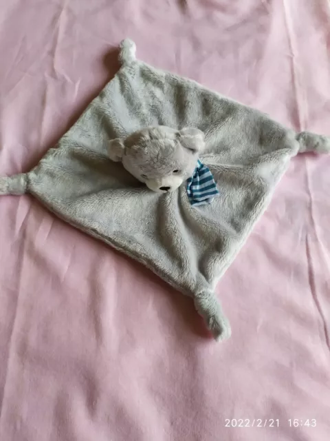 Doudou plat Ours gris ORCHESTRA PREMAMAN/écharpe bleu rayé