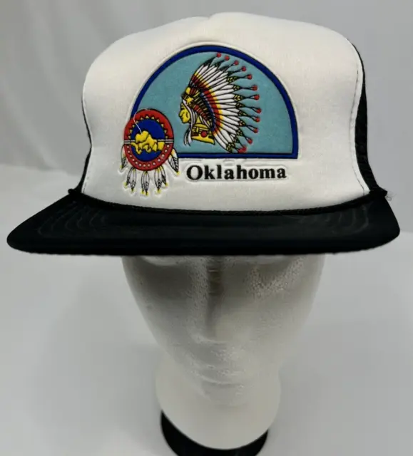 Vintage 80s Oklahoma Trucker Hat Native American Indian Chief Mesh Snapback