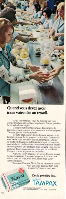 Publicité De Presse 1974 Tampons Tampax Pour Avoir Toute Votre Tête Au Travail