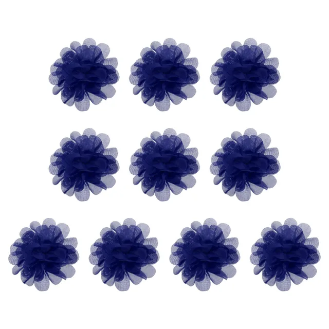 10Pcs 2.8" Chiffon Flowers Fabric Flower Sewing Fabric Appliques Dark Blue