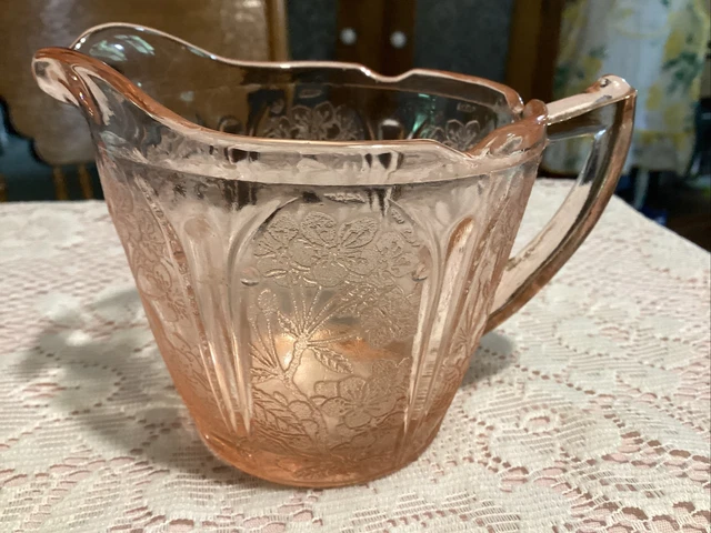 1930 1939 JEANNETTE GLASS Pink Cherry Blossom 10 5 Handled Sandwich 