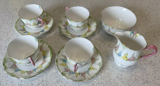 Vintage Standard China pretty tea set - cups, saucers, milk jug and sugar bowl