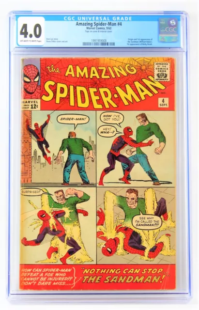 Amazing Spiderman #4 1963 Cgc 4.0 O/W To White Pages 1St Sandman 1St Betty Brant