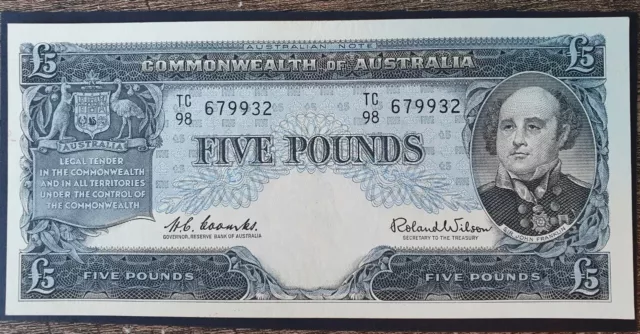 Australia 1960 QEII, 5 Pound Banknote Coombs Wilson - Choice Uncirculated