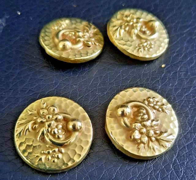 Lot De 6 Boutons Vintage En Métal Doré Vert - Pied 1,9 Cm - Réf. 5366 - Occasion