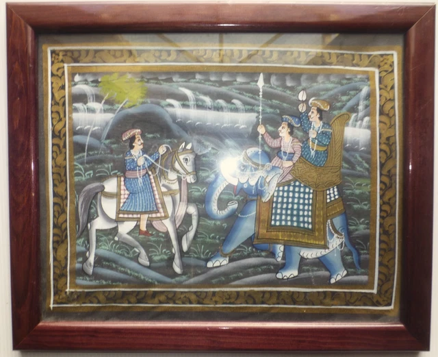 Tenture Murale Peinte à La Main – Art Moghol Sur Soie, Cheval, Inde, 56x32 Cm