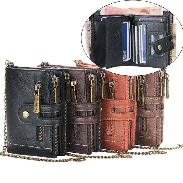 RFID Blocking Men's Leather Wallet Purse Holder Card Slots  Anti-Theft Chain US