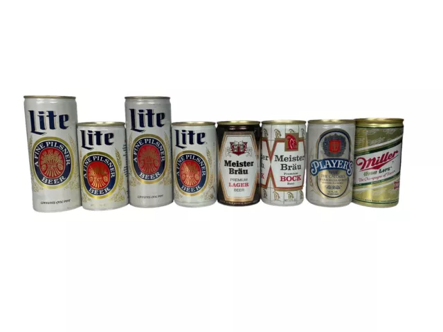 Vintage Beer Cans Lot of 8 Miller Brewing High Life Meister Brau Lite Players 2