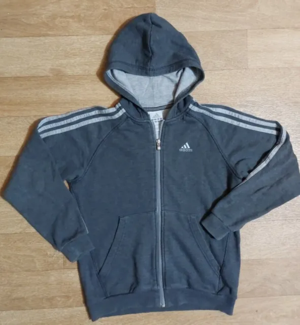 Boys Grey Adidas Full Zip Hoodie. Age 11-12 Years.