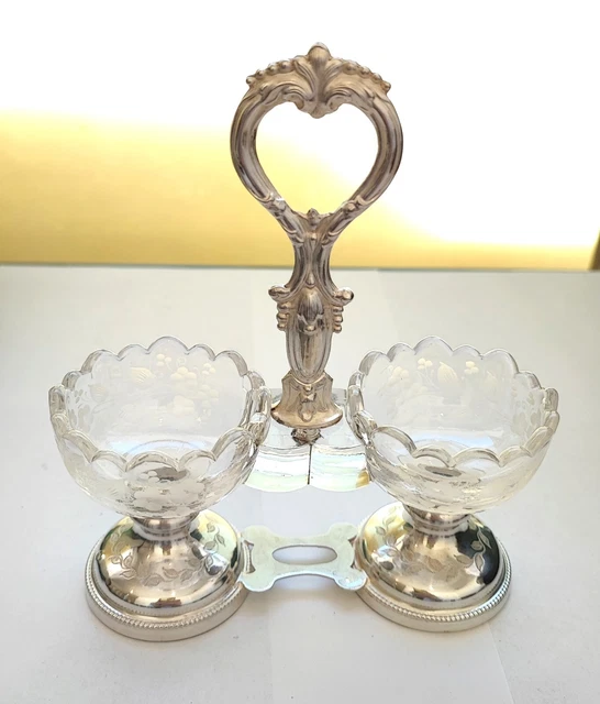 Double Salière En Argent Minerve 1Er Titre Et Verre Gravé