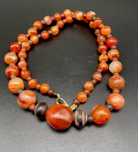 Ancient Tibetan Central Asian Eye  Etched Agate Longevity Dzi Bead in Necklace